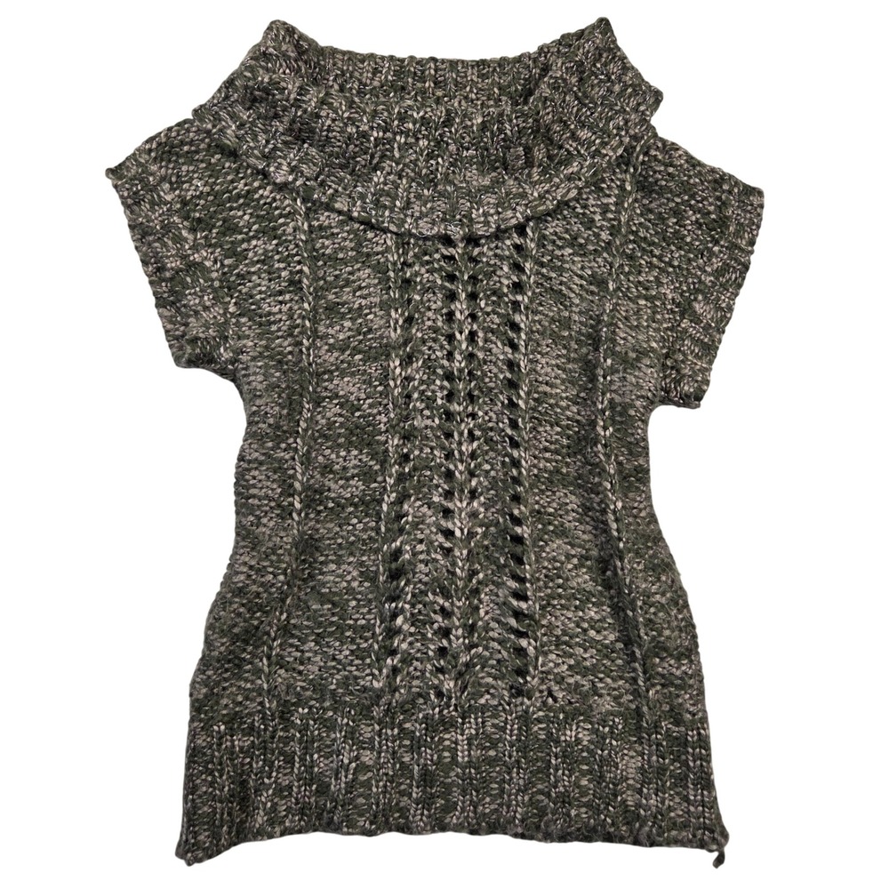 Mudd Womens Large Olive Green Marled Short Sleeve Y2k Cable Knit Sweater 2000s